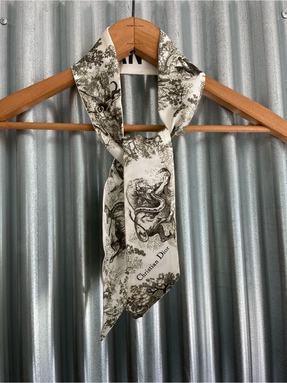 Christian Dior Cream and Olive Toile Silk Scarf
